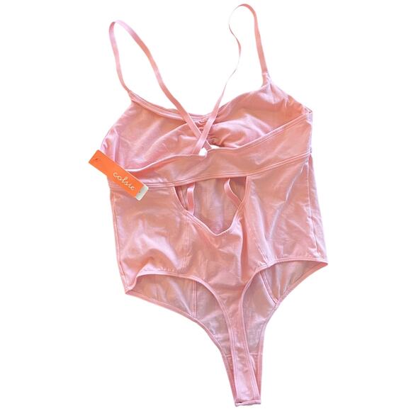 NEW COLSIE Balletcore Bodysuit Thong Pink Size XL Stretch Preppy One Piece - Picture 5 of 9